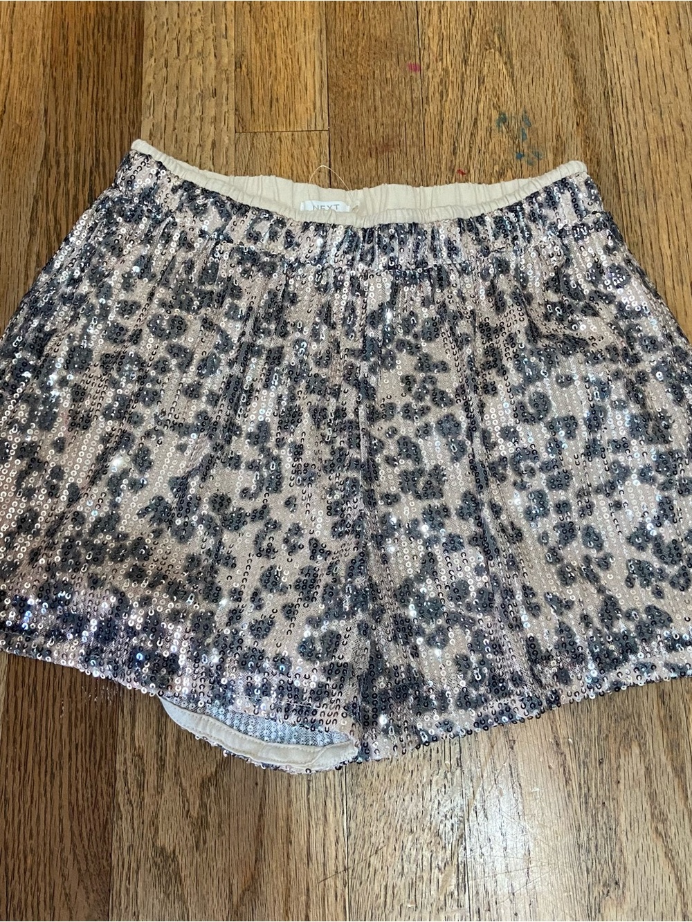 Next Shimmering Sequin Leopard Print Shorts – Size 8